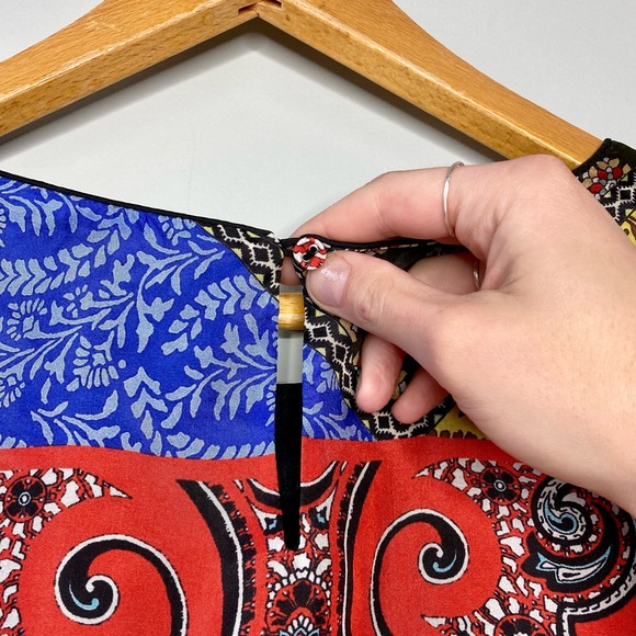 Johnny Was NWT Moa Kabelo Habutai Printed Silk Tunic Boho Mini Shift Dress XS - Picture 8 of 14